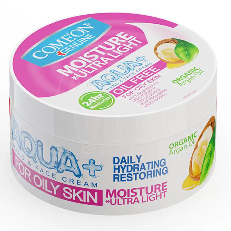 Comeon Aqua+ Argan Oil Oily Skin Cream 250ml 2 کرم مرطوب کننده پوست چرب کامان آرگان صورتی حجم 250 میل