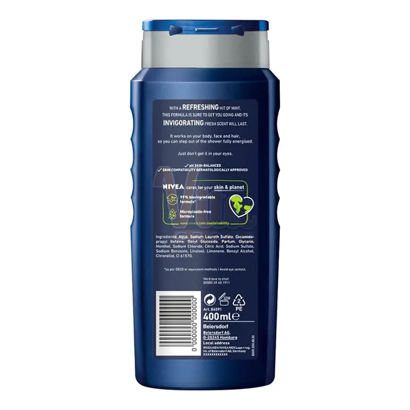 شامپو سر و بدن مردانه نیوا انرژی سبز 3 در 1 Nivea Men Energy