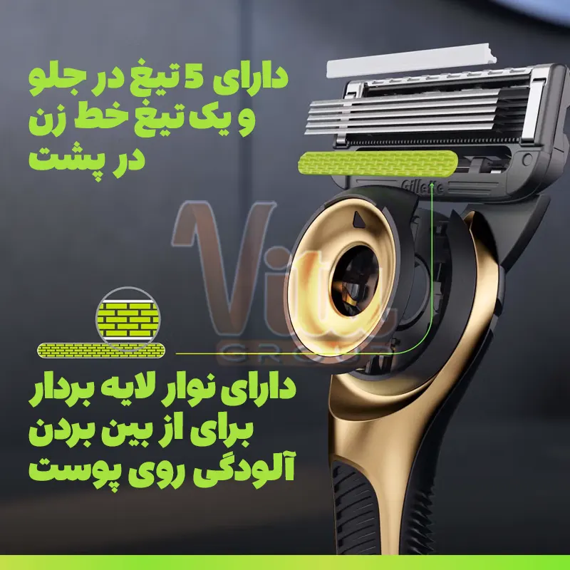 Gillette Labs Champion Gold Hard Case Razor 7 تیغ اصلاح ژیلت لبز چمپیون گلد تک یدک Gillette Labs Champion Gold هارد کیس باکس مقاوم
