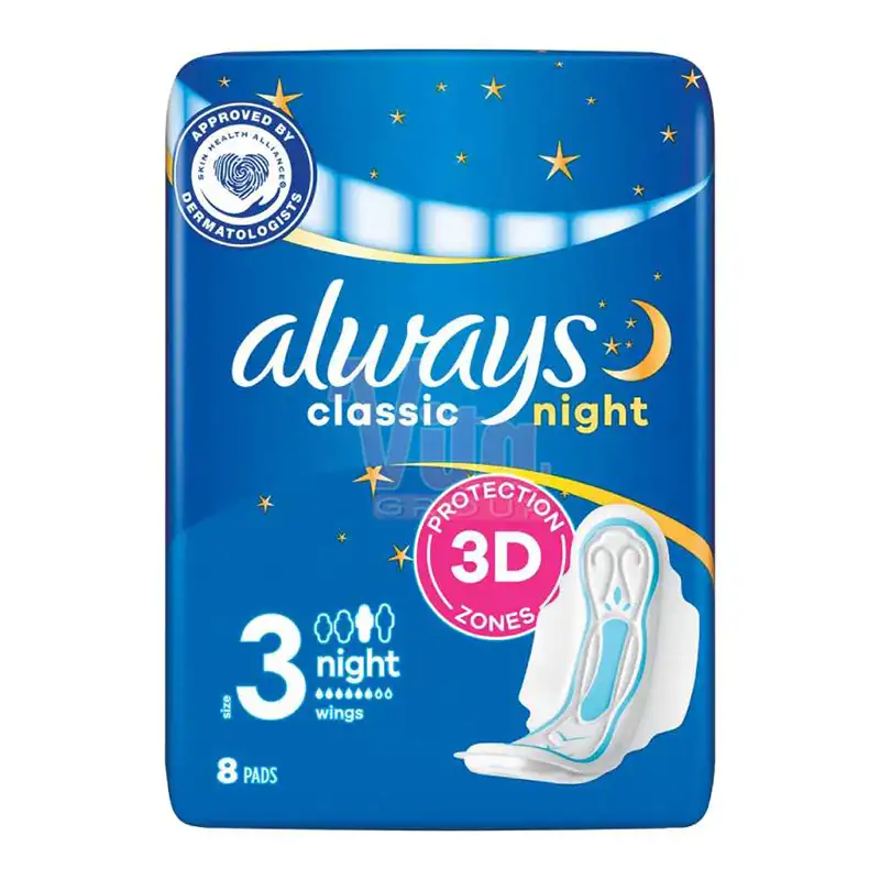 Always Classic Night Size 3 Sanitary Pads 5 نوار بهداشتی آلویز کلاسیک شب سایز 3 نایت Always Classic Night