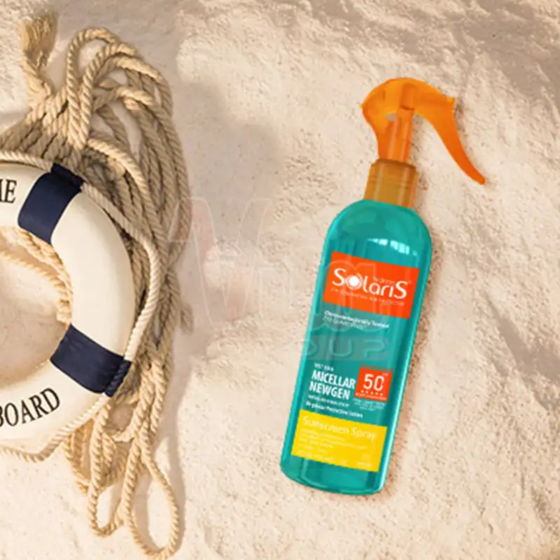 Solaris Micellar NEWGEN Sunscreen 3 اسپری ضد آفتاب سولاریس میسلار نیوژن Micellar NEWGEN؛ لوسیون دوفاز بی رنگ با SPF50