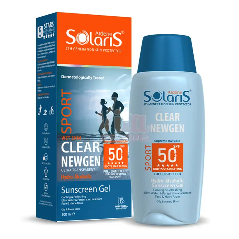 ضد آفتاب سولاریس کلیر نیوژن اسپرت هیدرو الکلی Sport Clear NEWGEN حجم 100 میل